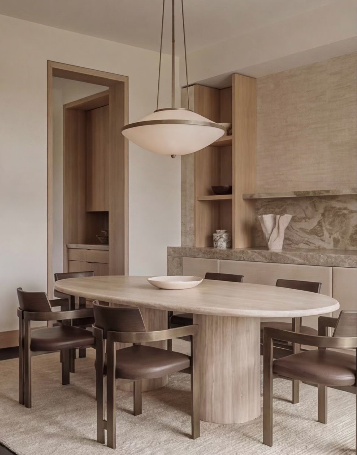 Salle à manger du Projet Rivage, perspective sur la crédence en pierre