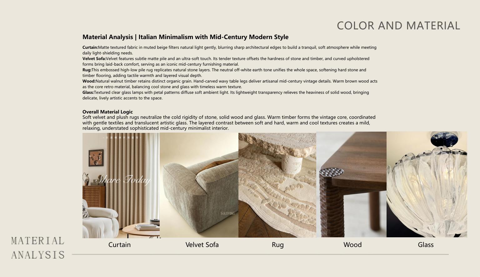 Moodboard — rendu 3D salle à manger, table ovale et suspension